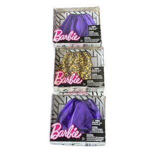 Barbie Mattel Doll Clothes Fashion Skirt metallic purple leopard lot of 3 in Box